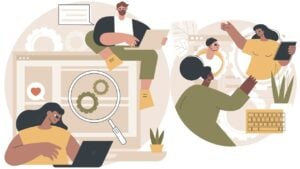 What Is Dependability In Qualitative Research? 17 Many concepts of researcher working on various aspects of a study, using laptops, clipboard, files.