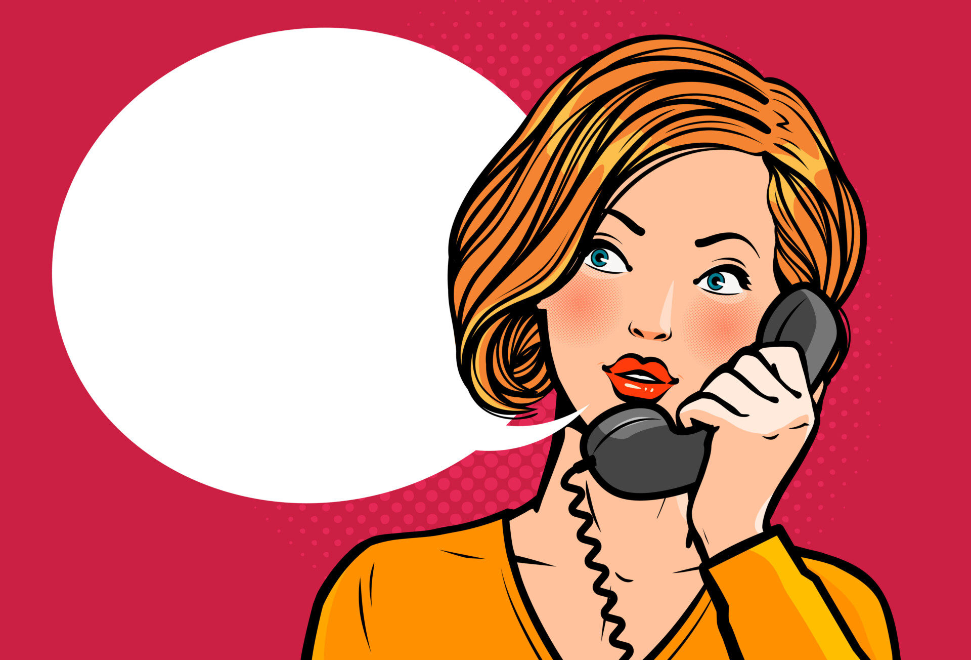 Girl or young woman talking on the phone. Telephone conversation. Vector illustration calling boyfriend