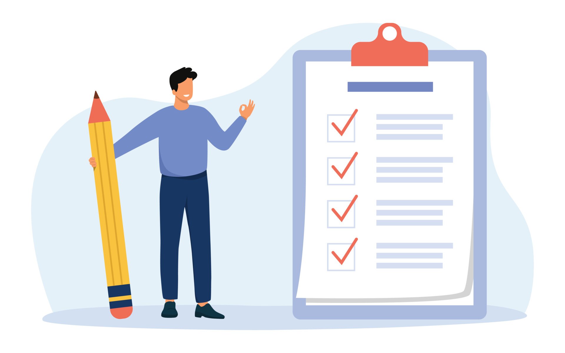 What Is Face Validity? 5 Businessman holding pencil at big complete checklist with tick marks