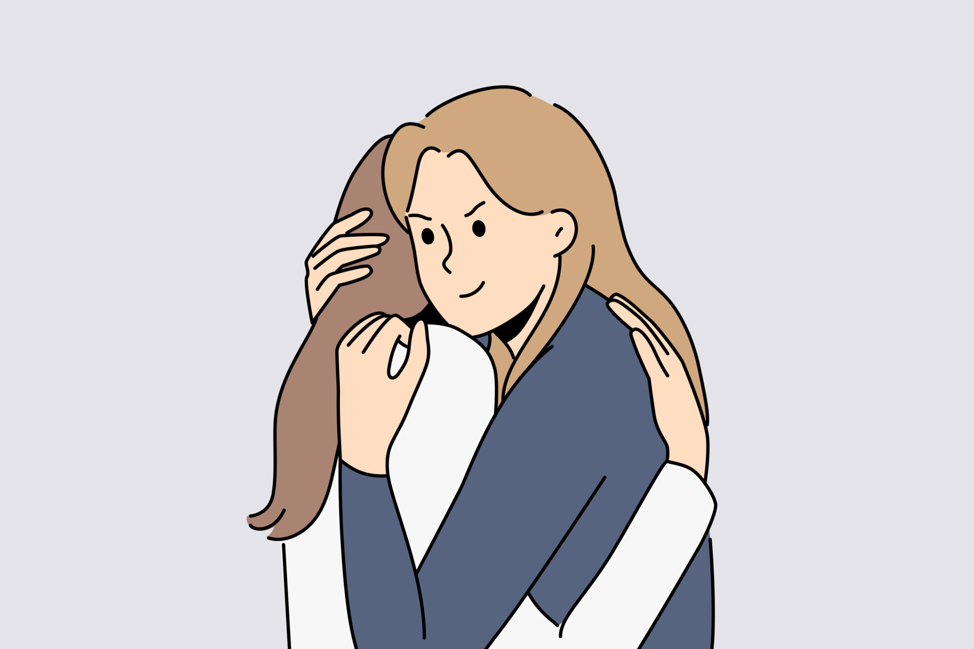 Two women hugging while one has a malicious facial expression