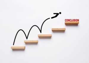 Jumping To Conclusions: Examples & Why It Happens 7 Wooden steps on a wall. a stick figure jumping up all the steps and reaching the top one that is labelled "conclusion"
