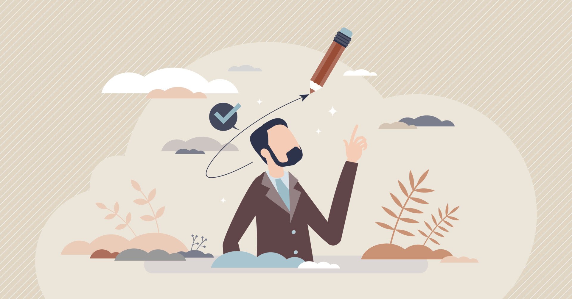 Semantic Memory In Psychology 1 a man with a pencil drawing around his head, checkmark. general knowledge